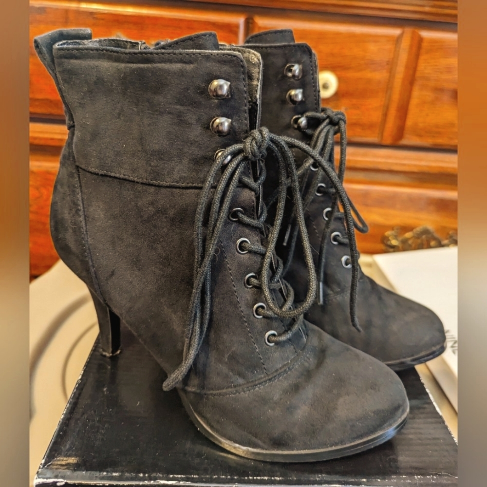 Diba Black Lace-up Ankle Booties